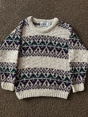 Vintage Cream Patterned Crewneck Sweater for Kids